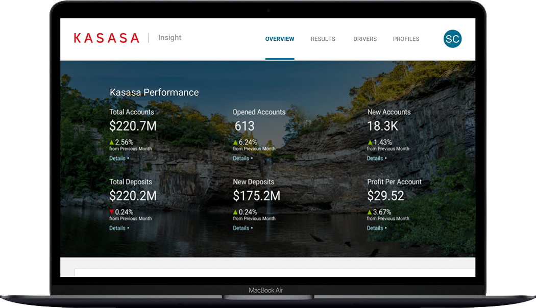 Kasasa Insight Overview page on a Macbook Pro laptop