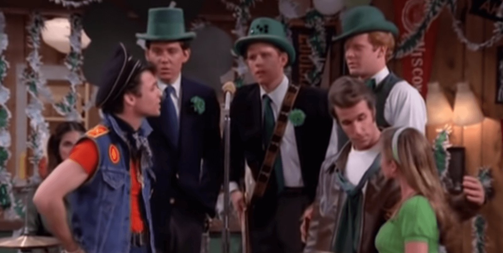 Example still image taken from the television program Happy Days, in which Fonzie is about to get into a fight with a gang member. © Paramount Pictures. All rights reserved