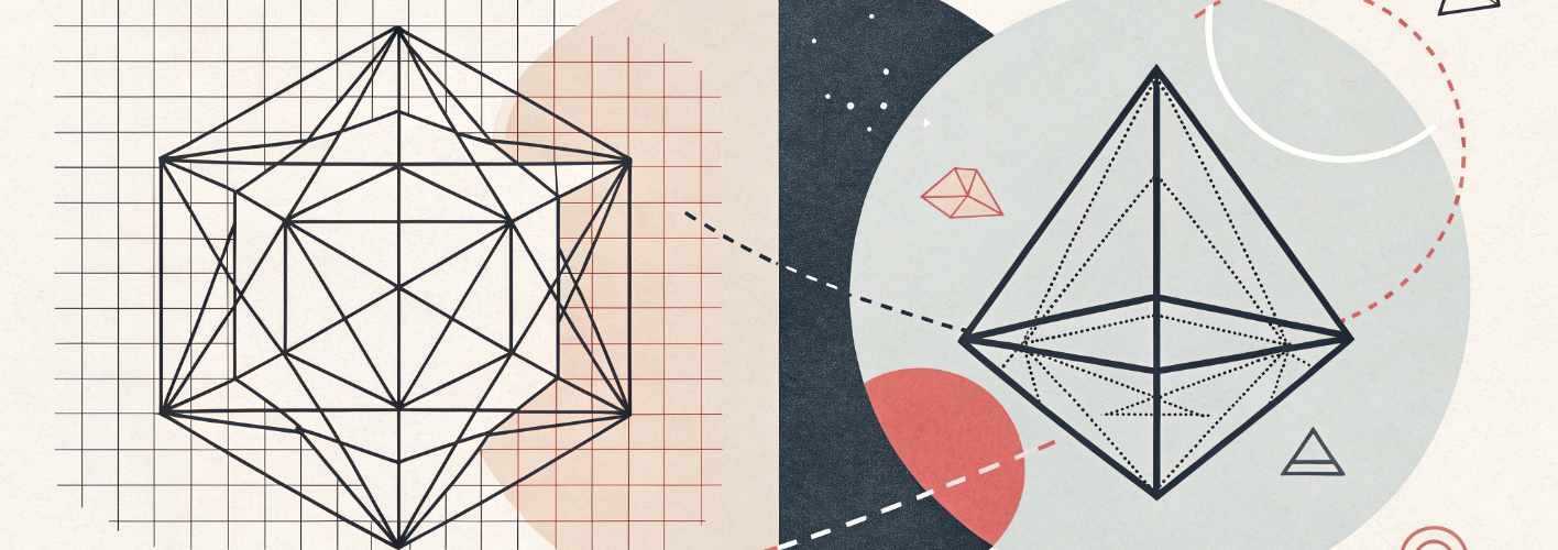 A modern abstract illustration showing the same geometric shape interpreted two different ways — one precise and technical, the other loose and intuitive — symbolizing how humans and AI view the same task through different lenses.
